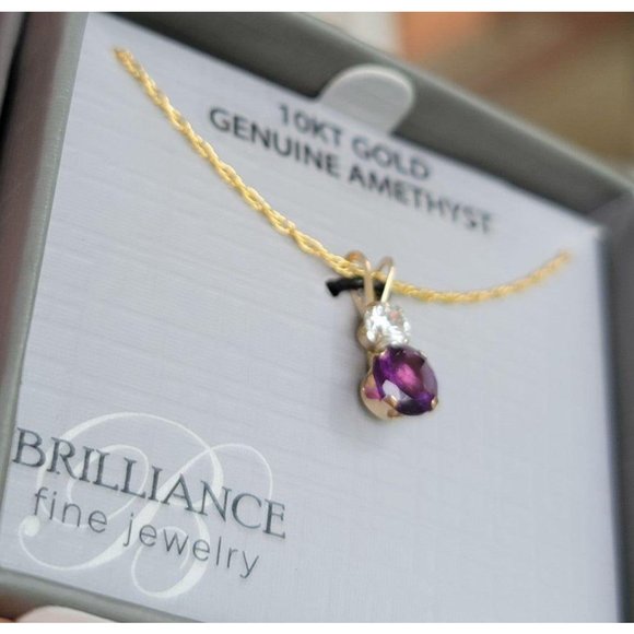 10K Gold & Genuine Amethyst Necklace - Picture 3 of 4